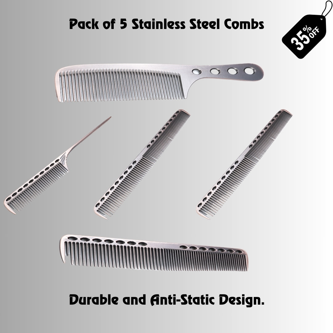 5-Pack Professional Stainless Steel Hair Combs | Durable, Anti-Static Design - Image 15 - DREAM Attitude
