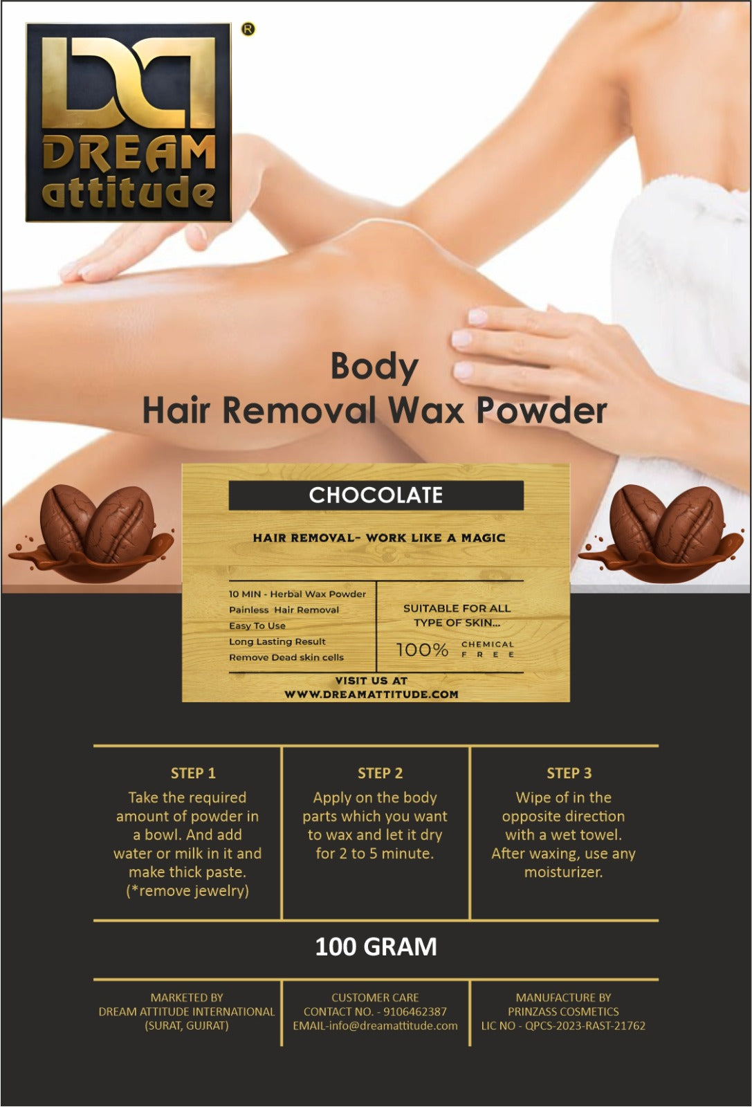 Chocolate Flavored Body Hair Removal Wax Powder [100gm]