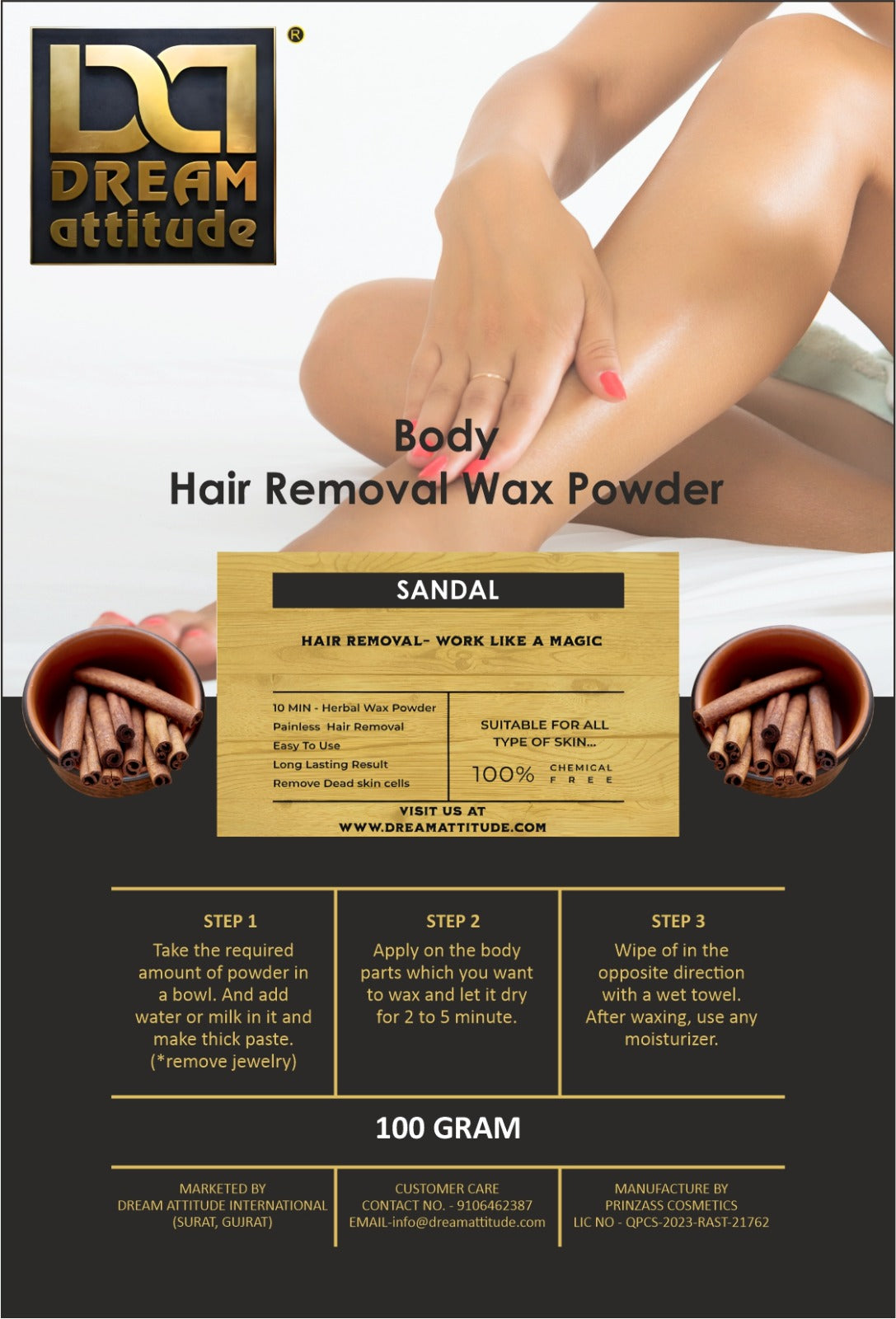 Sandalwood-Body Hair Removal Wax Powder [100gm]