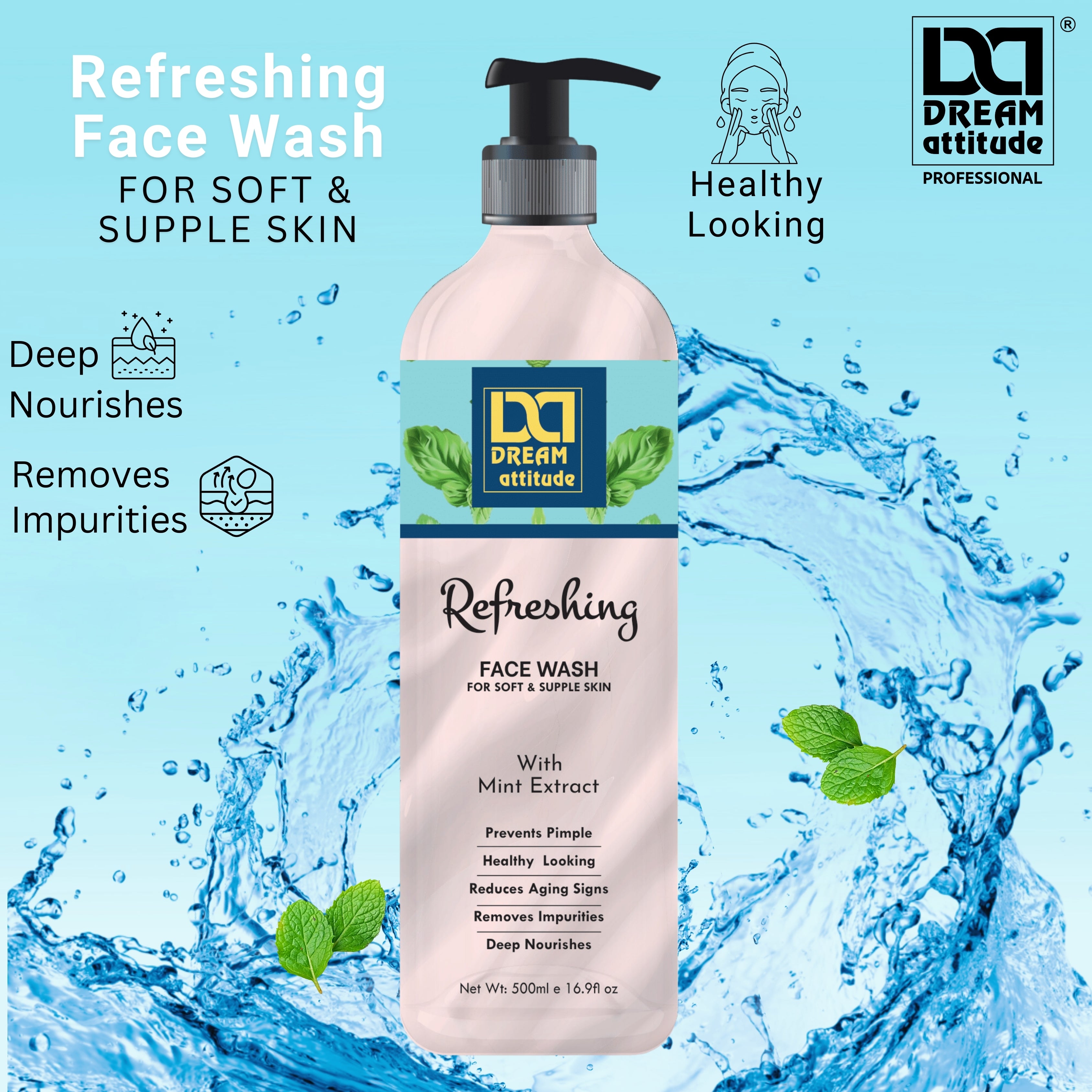 Refreshing Face Wash with Mint | Hydrating and Deep Cleansing Formula - Image 16 - DREAM Attitude